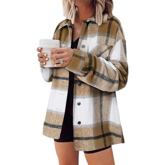 Women Yellow Collared V Neck Button Down Oversized Long Sleeve Shirt Top - Picture 1 of 5